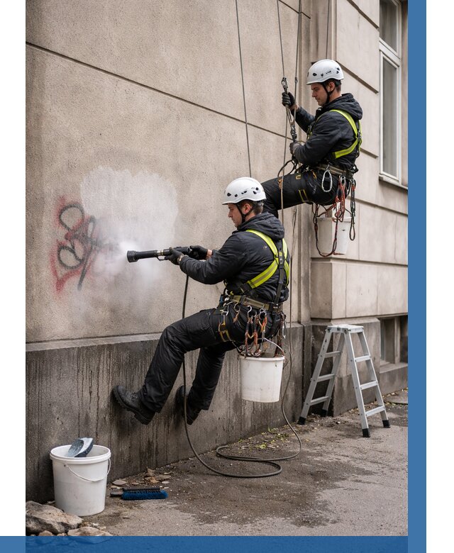 Удаление граффити с фасада в Тюмени от 4593 р. | ВЫСОТНИК-Тюм