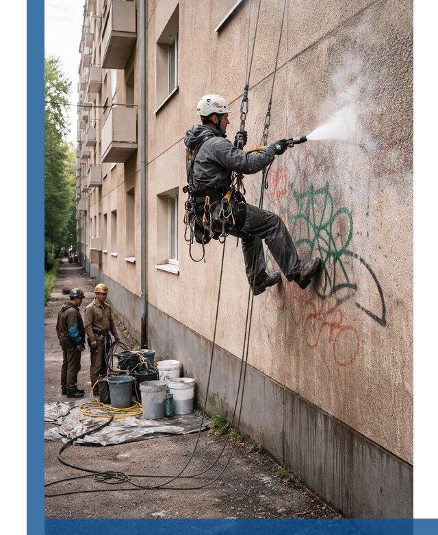 Удаление граффити с фасада в Тюмени без следов и повреждений