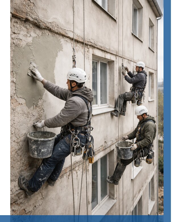 Ремонт штукатурного фасада в Тюмени от 766 р. под ключ | ВЫСОТНИК-Тюм