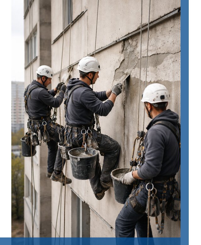 Ремонт бетонных элементов фасада в Тюмени от 2552 р. | ВЫСОТНИК-Тюм