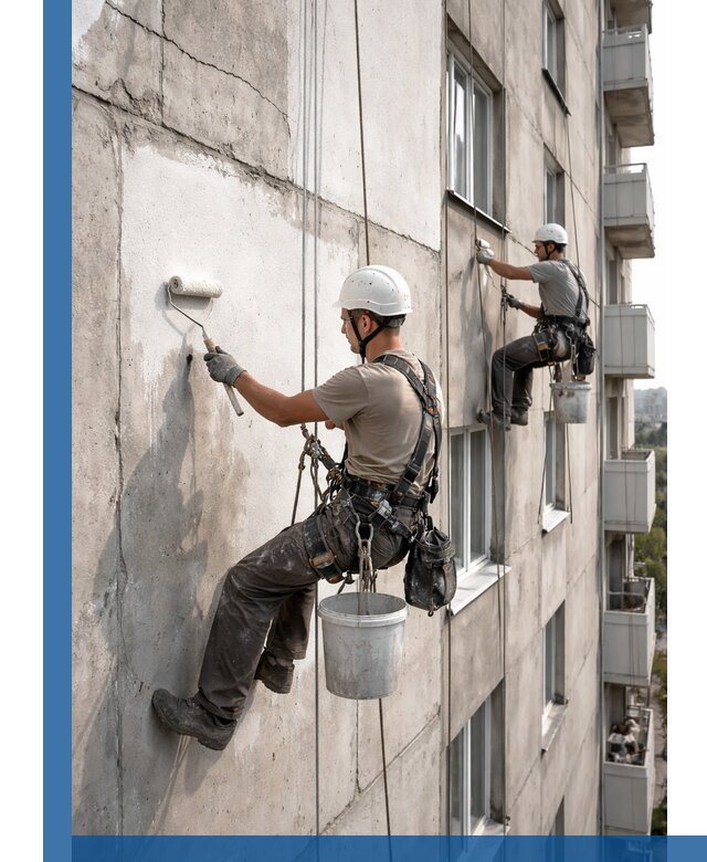 Покраска бетонного фасада в Тюмени для жилых и промышленных объектов