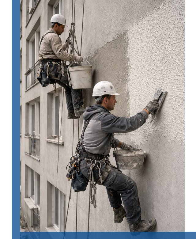 Нанесение декоративной штукатурки короед на фасад в Тюмени