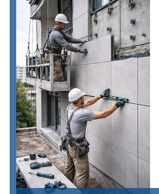 Монтаж керамогранита на фасад в Тюмени под ключ с гарантией качества