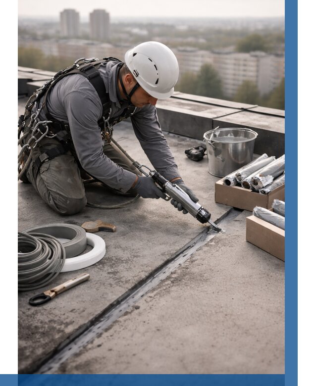 Герметизация швов кровли в Тюмени от 459 р./м2 | ВЫСОТНИК-Тюм