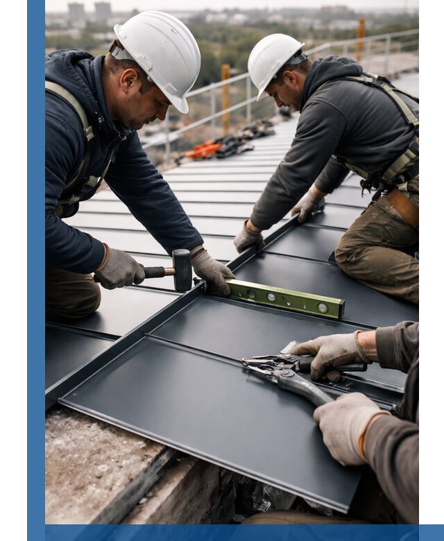 Монтаж фальцевой кровли в Тюмени для промышленных зданий