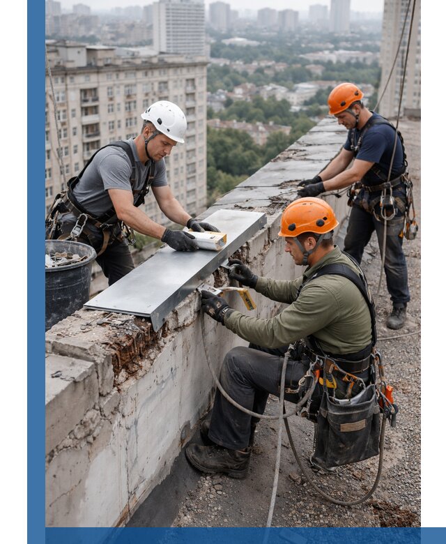 Ремонт парапета на кровле в Тюмени, высотные работы с гарантией