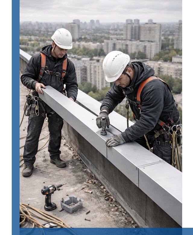 Монтаж парапетных крышек и ограждений кровли в Тюмени