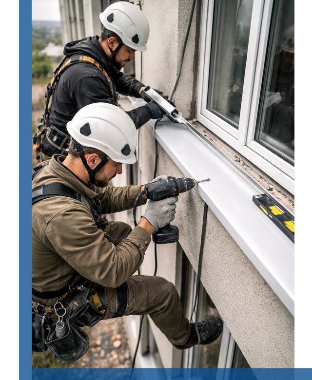 Профессиональный монтаж оконных отливов и отведения воды в Тюмени