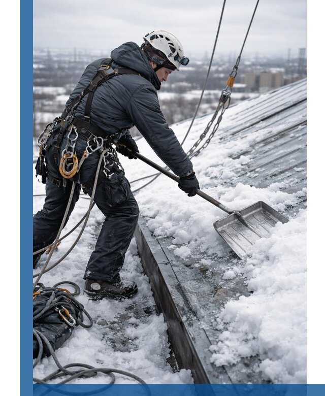 Профессиональная очистка кровли от снега и наледи в Тюмени