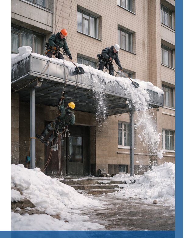 Очистка козырьков от снега в Тюмени от 3572 р. | ВЫСОТНИК-Тюм