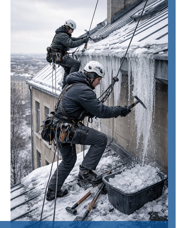 Удаление наледи с кровли в Тюмени от 5614 р. | ВЫСОТНИК-Тюм