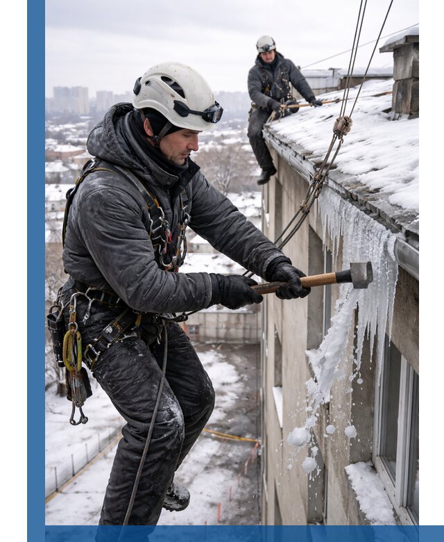 Сбивание и удаление сосулек с крыши в Тюмени безопасно