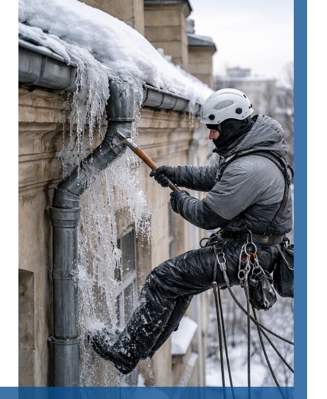 Очистка водостоков от льда в Тюмени от 3572 р. | ВЫСОТНИК-Тюм