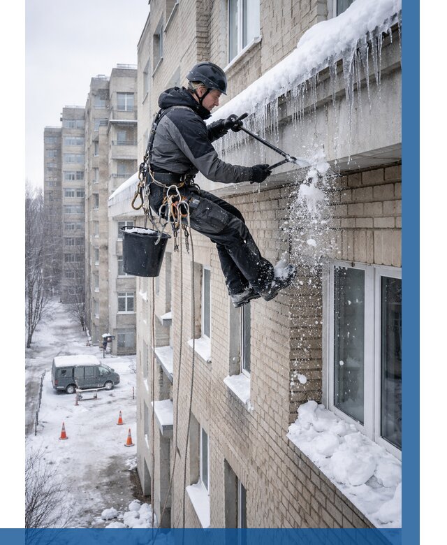 Удаление наледи с карнизов в Тюмени от 357 р. | ВЫСОТНИК-Тюм