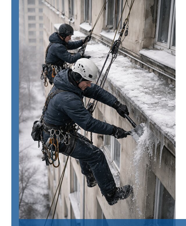 Удаление наледи и сосулек с карнизов в Тюмени профессионально