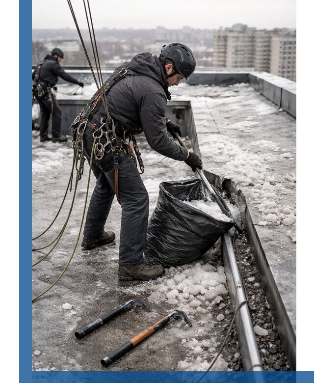 Аварийная очистка кровли в Тюмени от промальпинистов
