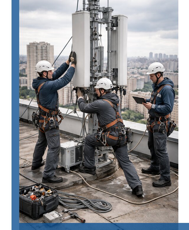 Монтаж антенн связи на крыше в Тюмени с вводом в эксплуатацию