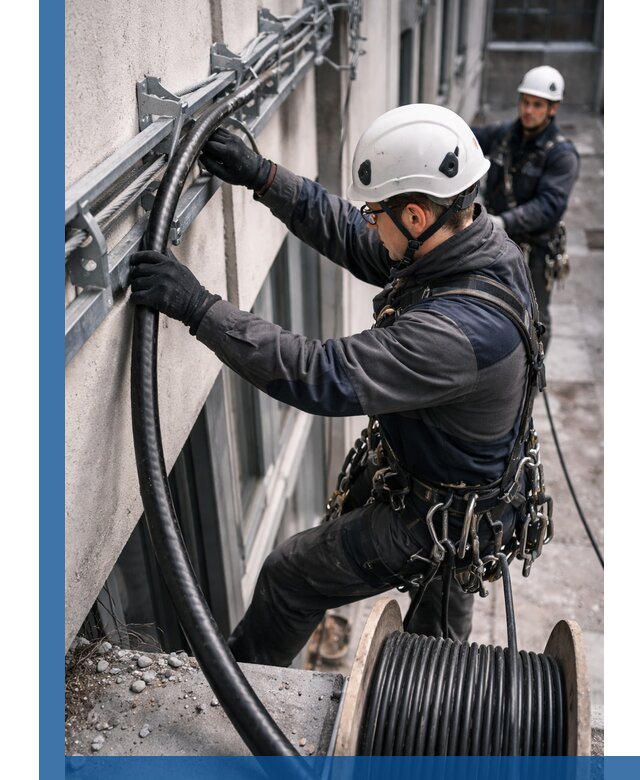 Протяжка кабеля питания на высоте в Тюмени с гарантией безопасности и качества