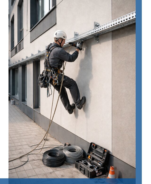 Монтаж кабельных лотков на фасаде в Тюмени от 1225 р. | ВЫСОТНИК-Тюм