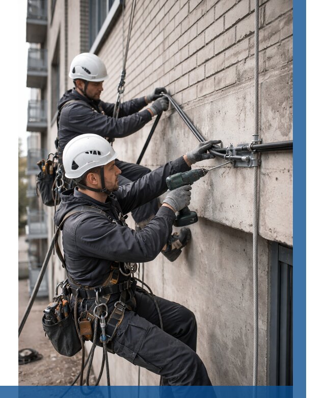 Крепление кабеля на фасаде в Тюмени от 357 р. | ВЫСОТНИК-Тюм