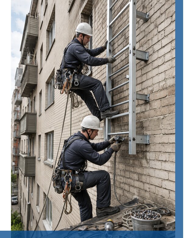 Монтаж пожарной лестницы в Тюмени от 25518 р заказать у ВЫСОТНИК-Тюм