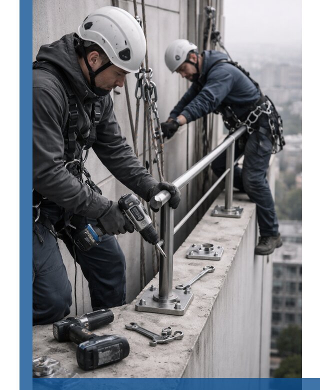 Монтаж перил на высоте в Тюмени для жилых и промобъектов