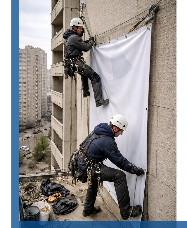 Профессиональный монтаж баннеров на фасаде в Тюмени