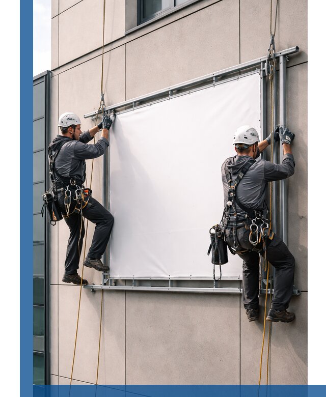 Монтаж наружной рекламной вывески в Тюмени под ключ