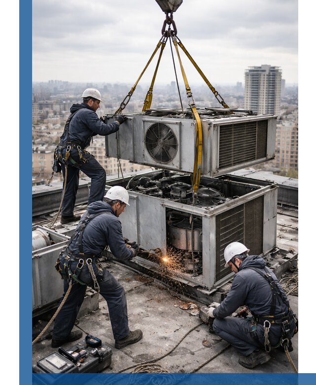 Демонтаж крышной установки в Тюмени любой сложности