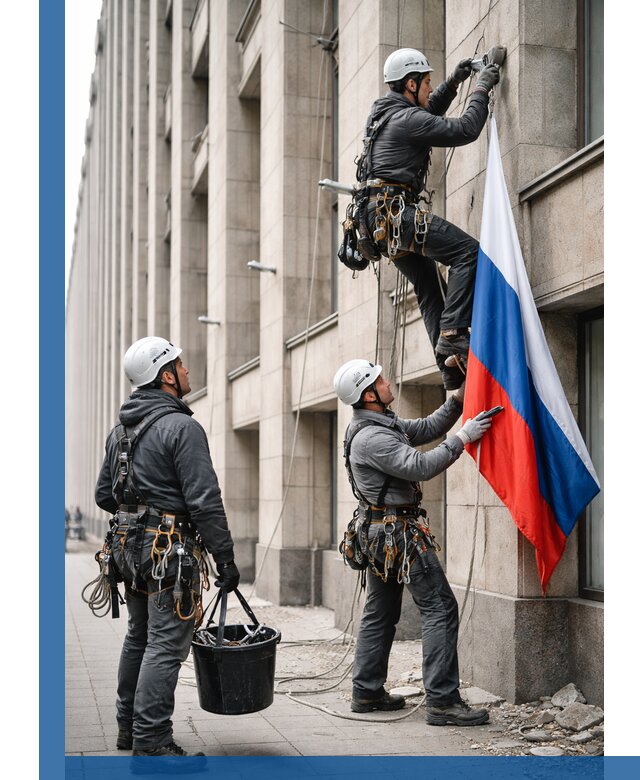 Профессиональная установка флагов на фасаде в Тюмени