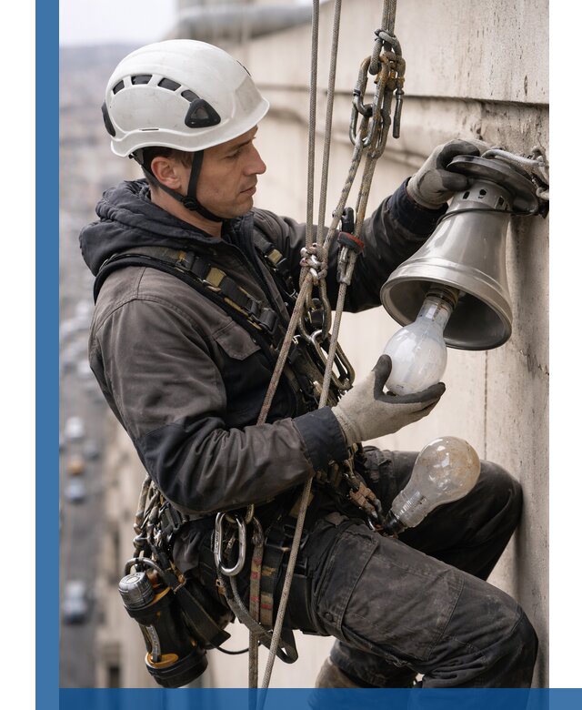 Замена ламп на высоте в Тюмени профессионально и быстро