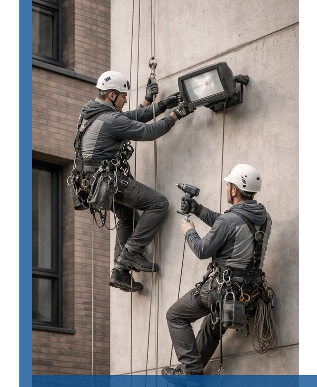 Профессиональный монтаж фасадных прожекторов в Тюмени под ключ