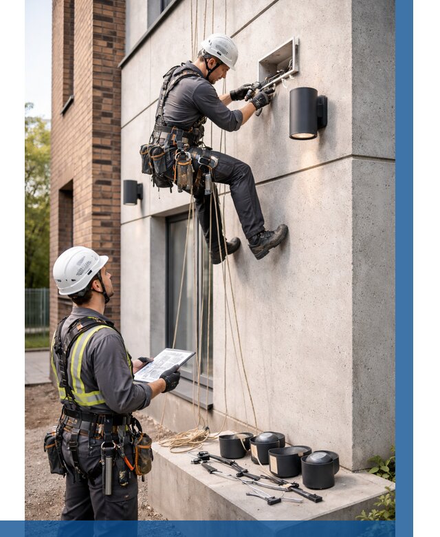 Монтаж фасадного освещения в Тюмени от 2552 р. | ВЫСОТНИК-Тюм