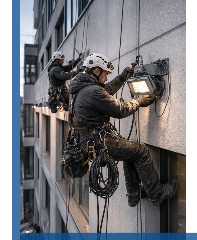 Монтаж фасадного освещения в Тюмени установка и подключение