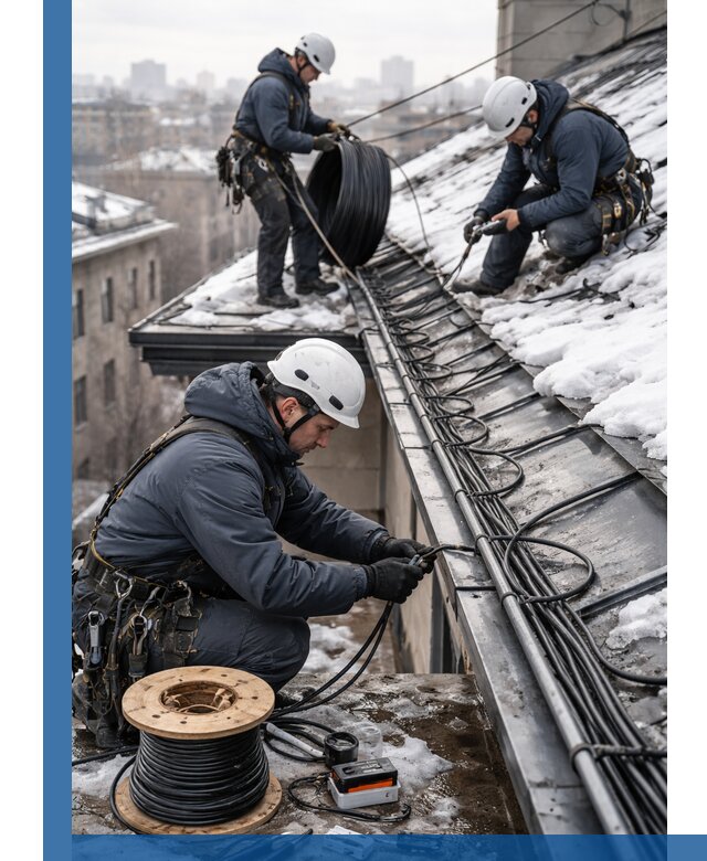 Монтаж греющего кабеля на кровле в Тюмени под ключ