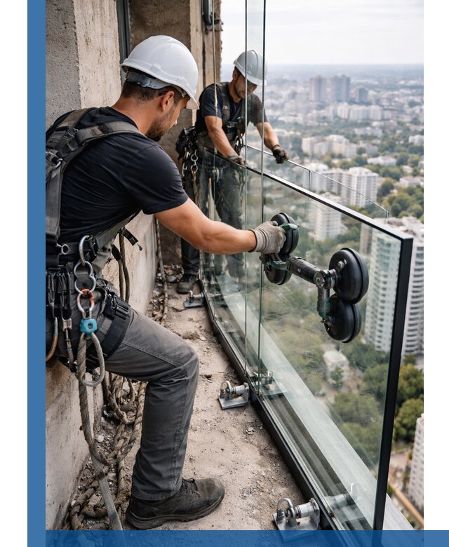 Монтаж стеклянных ограждений под ключ с гарантией в Тюмени
