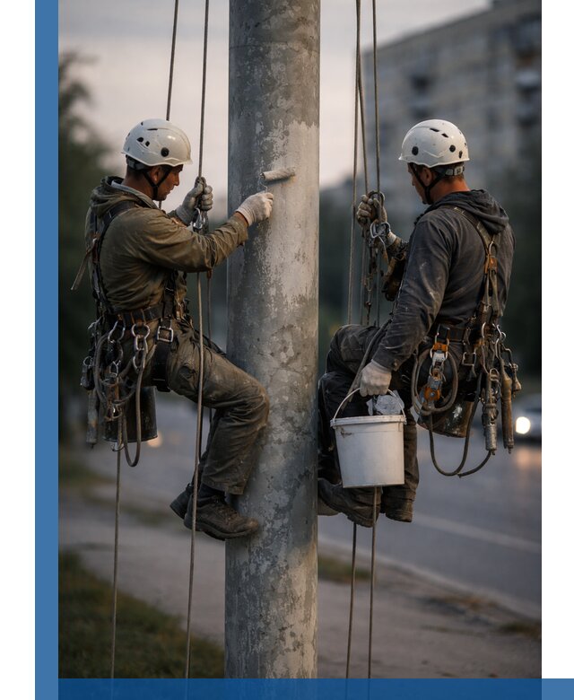 Покраска опор освещения и антикоррозийная защита в Тюмени