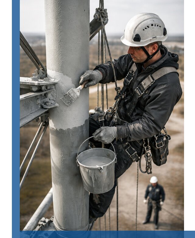Покраска мачт связи в Тюмени промышленными альпинистами