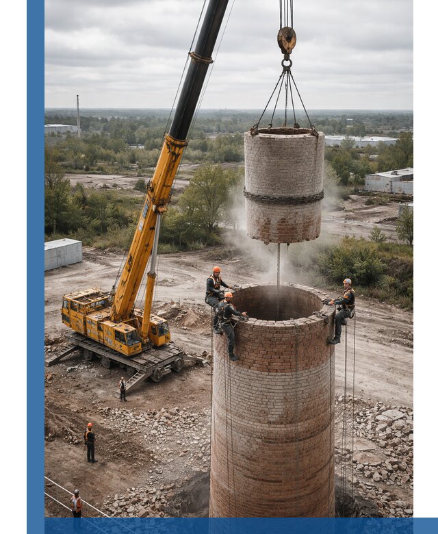 Демонтаж дымовой трубы в Тюмени с гарантиями безопасности