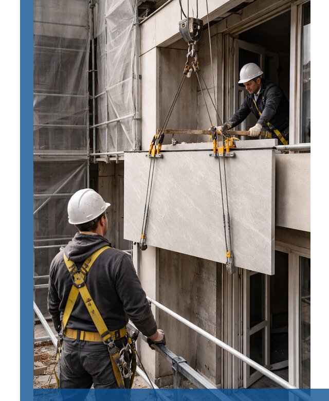 Подъем керамогранита на этаж в Тюмени грузчиками и техникой