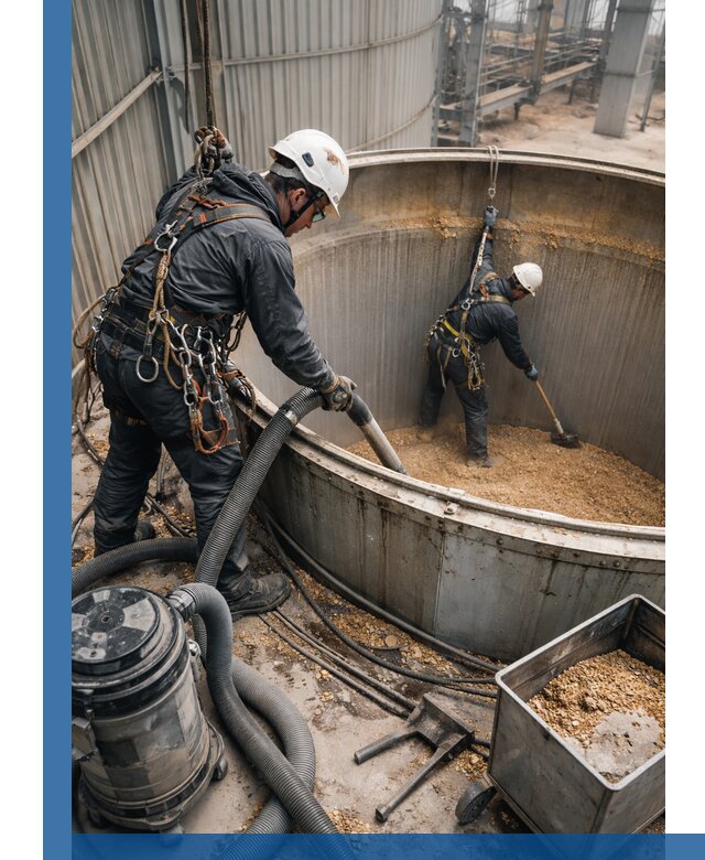 Профессиональная чистка зерновых бункеров в Тюмени с выездом