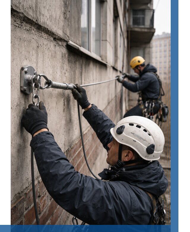 Монтаж анкерных линий в Тюмени от 3062 р. | ВЫСОТНИК-Тюм
