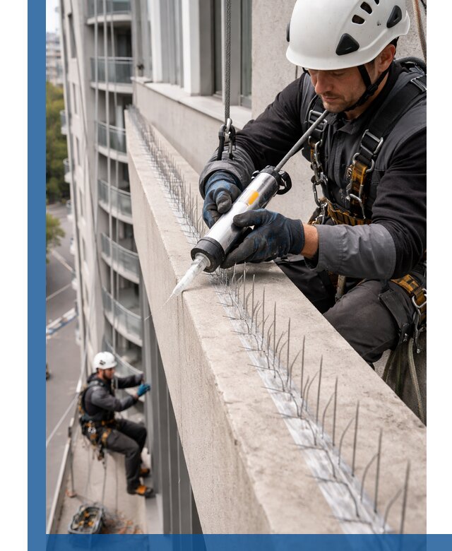 Установка шипов от птиц на фасадах и кровлях в Тюмени